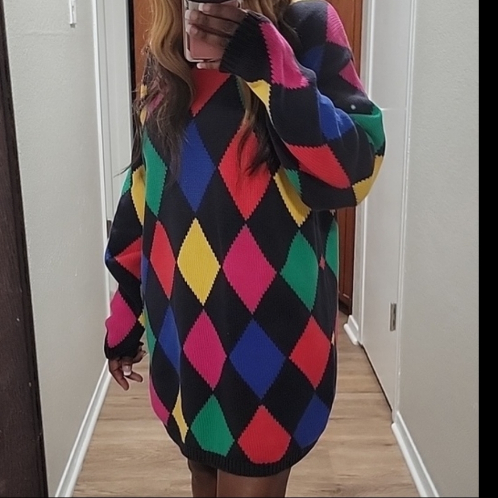 VTG| Vintage Multicolored Argyle Sweater - Picture 5 of 12